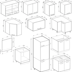 Eckküche R-Line Rot Hochglanz/Weiß 287 x 60 cm , AP Eiche Vicco