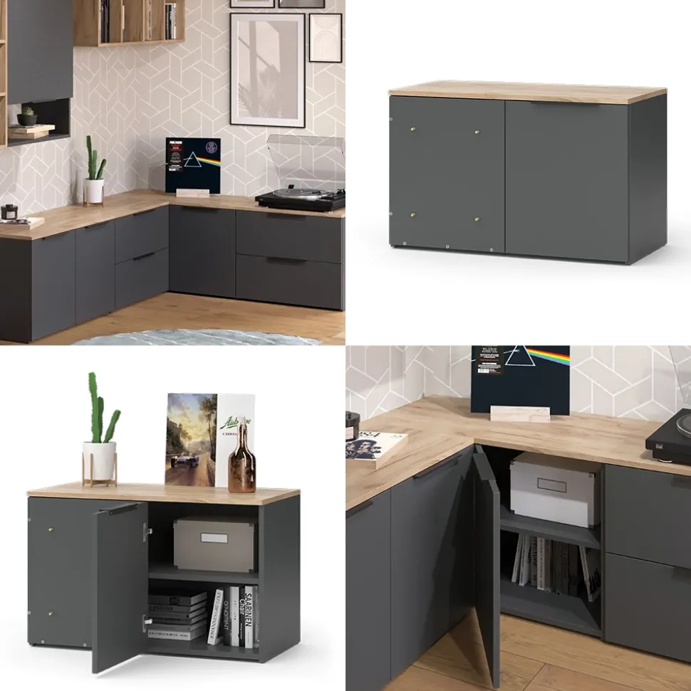 Eckkommode Wido Anthrazit 80 x 50 cm Eck Kommode mit Tür Vicco