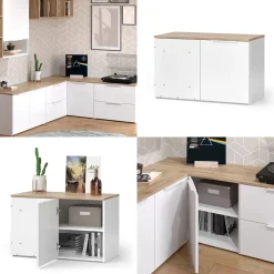 Eckkommode Wido Weiß/Sonoma 80 x 50 cm mit Tür Vicco