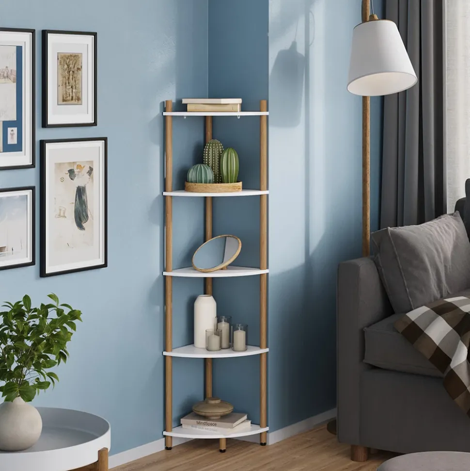 Eckregal Bivio Weiß/Kiefer 29 x 133 cm mit 5 Ablagefächern Vicco