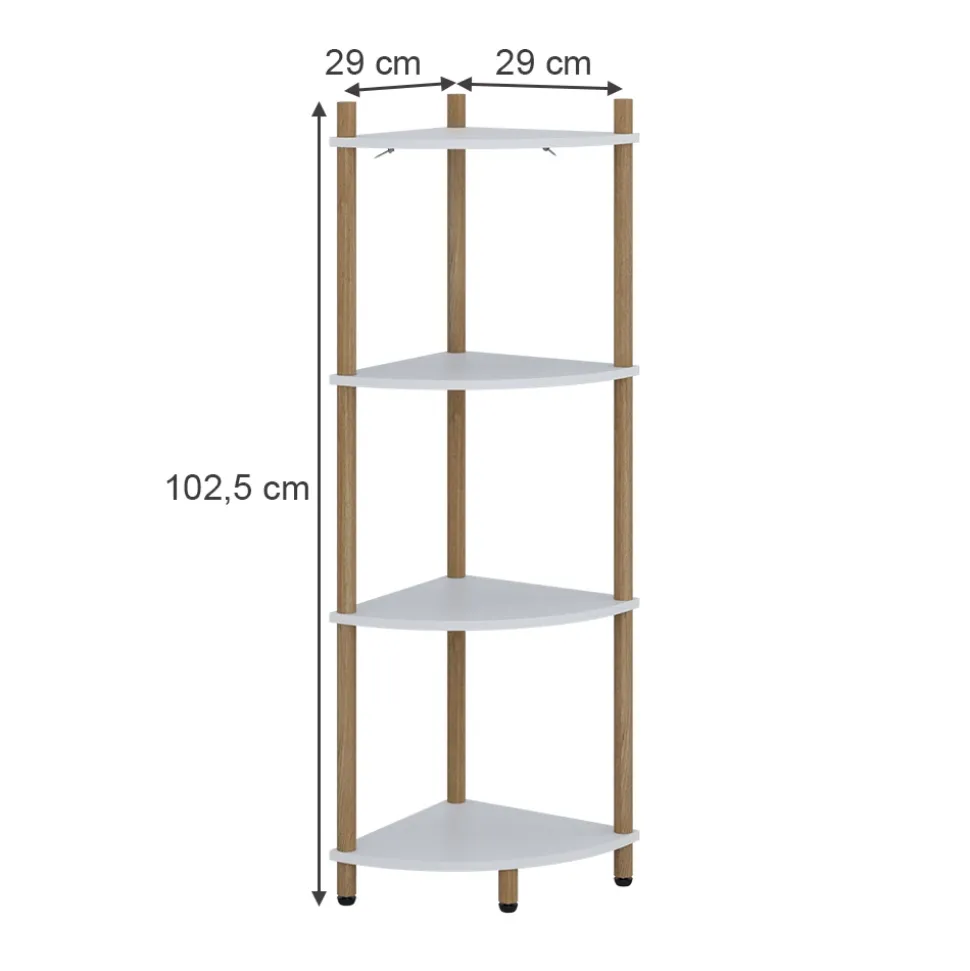 Eckregal Bivio Weiß/Kiefer 29 x 102.5 cm mit 4 Ablagefächern Vicco