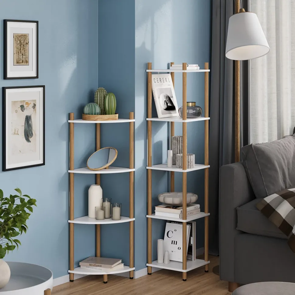 Eckregal Bivio Weiß/Kiefer 29 x 102.5 cm mit 4 Ablagefächern Vicco