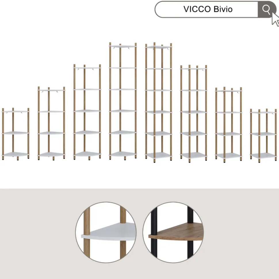 Eckregal Bivio Weiß/Kiefer 29 x 102.5 cm mit 4 Ablagefächern Vicco