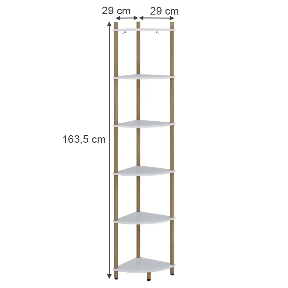 Eckregal Bivio Weiß/Kiefer 29 x 163.5 cm mit 6 Ablagefächern Vicco