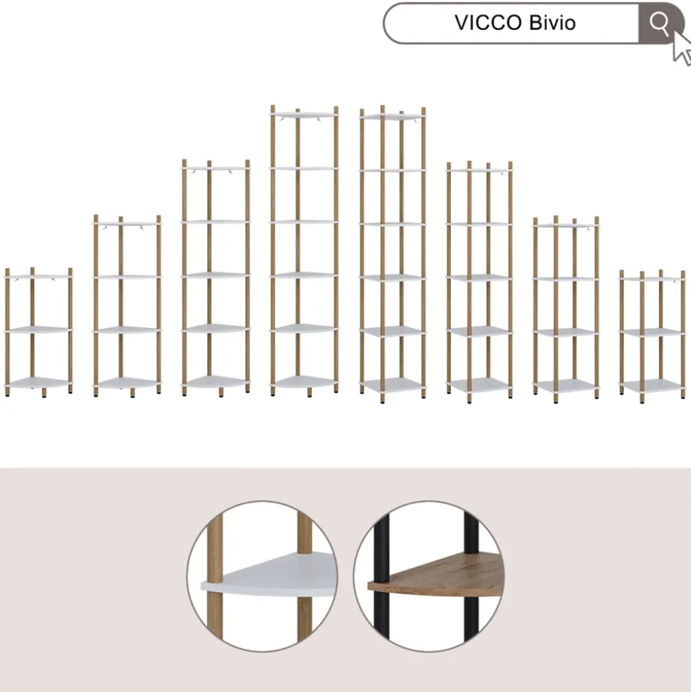 Eckregal Bivio Weiß/Kiefer 29 x 163.5 cm mit 6 Ablagefächern Vicco
