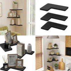 Eckregal Curva Schwarz 40.5 x 2.5 cm 3er Set Vicco