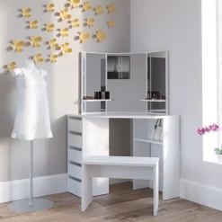 Eckschminktisch Arielle Weiß 110 cm mit Bank Vicco