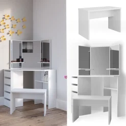 Eckschminktisch Arielle Weiß 110 cm mit Bank Vicco