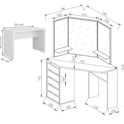 Eckschminktisch Arielle Weiß 110 cm mit Bank Vicco