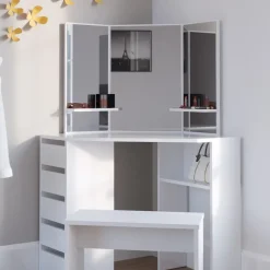 Eckschminktisch Arielle Weiß 110 cm mit Bank Vicco