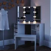 Eckschminktisch Arielle Weiß 110 cm mit LED Beleuchtung und Bank Vicco