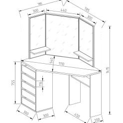 Eckschminktisch Arielle Weiß 110 cm Vicco