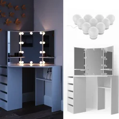 Eckschminktisch Arielle Weiß 110 cm mit LED Beleuchtung Vicco