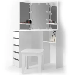 Eckschminktisch Arielle Weiß 110 cm mit LED Beleuchtung Vicco