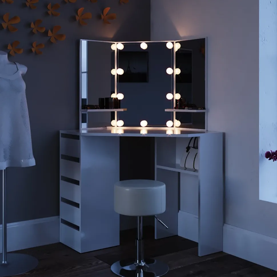 Eckschminktisch Arielle Weiß 110 cm mit Hocker Vicco