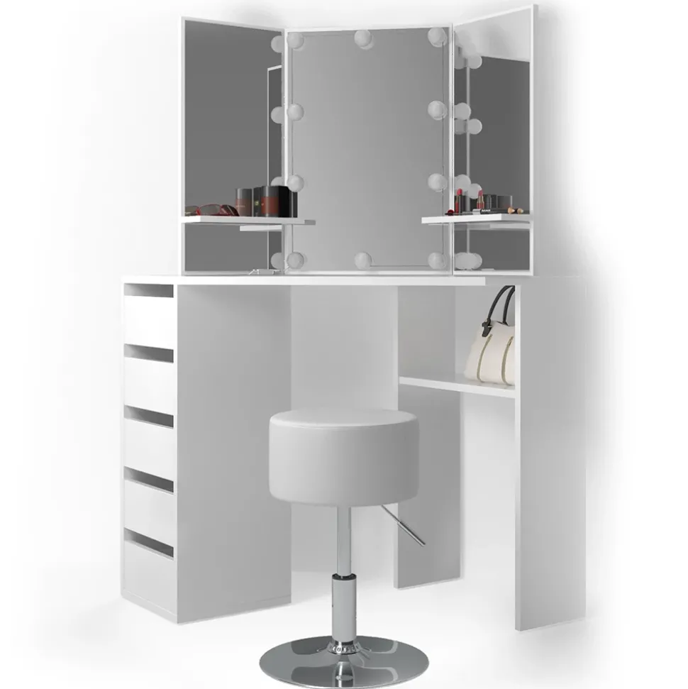 Eckschminktisch Arielle Weiß 110 cm mit Hocker Vicco