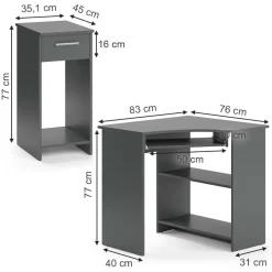 Eckschreibtisch Odin Anthrazit 83 x 76 cm Set mit PC-Schrank Vicco