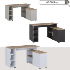 Eckschreibtisch Rudy Anthrazit/Artisan 135 x 110 cm mit Regalen Vicco