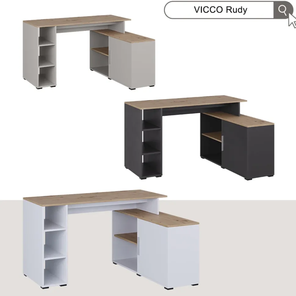 Eckschreibtisch Rudy Anthrazit/Artisan 135 x 110 cm mit Regalen Vicco