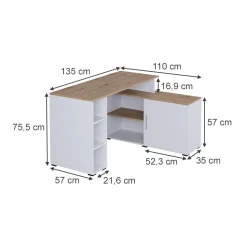 Eckschreibtisch Rudy Weiß/Artisan 135 x 110 cm mit Regalen Vicco