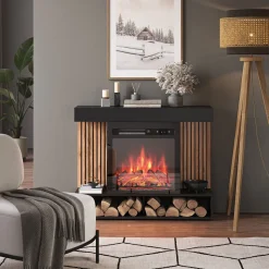 Elektrokamin Lynea Schwarz 100 cm mit realistischem Flammeneffekt und Heizung 1800W Vicco