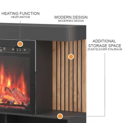 Elektrokamin Lynea Schwarz 100 cm mit realistischem Flammeneffekt und Heizung 1800W Vicco