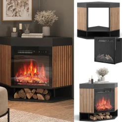 Elektrokamin Lynea Schwarz 100 cm mit realistischem Flammeneffekt und Heizung 1800W Vicco