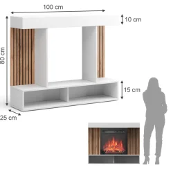 Elektrokamin Lynea Weiß 100 cm mit realistischem Flammeneffekt und Heizung 1800W Vicco