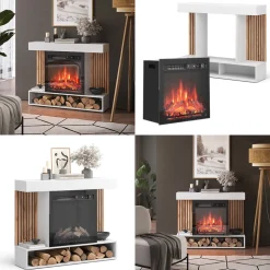 Elektrokamin Lynea Weiß 100 cm mit realistischem Flammeneffekt und Heizung 1800W Vicco