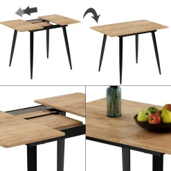 Esstisch Beaver Schwarz/Goldkraft Eiche 80 x 70 cm ausziehbar Vicco