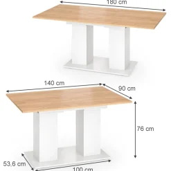 Esstisch Dix Weiß/Goldkraft Eiche 180 x 90 cm Vicco