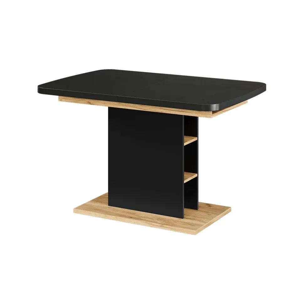 Esstisch Fenaro Schwarz/Goldkraft Eiche 120 x 80 cm mit offenen Fächern Vicco