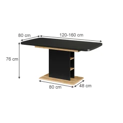 Esstisch Fenaro Schwarz/Goldkraft Eiche 120 x 80 cm mit offenen Fächern Vicco