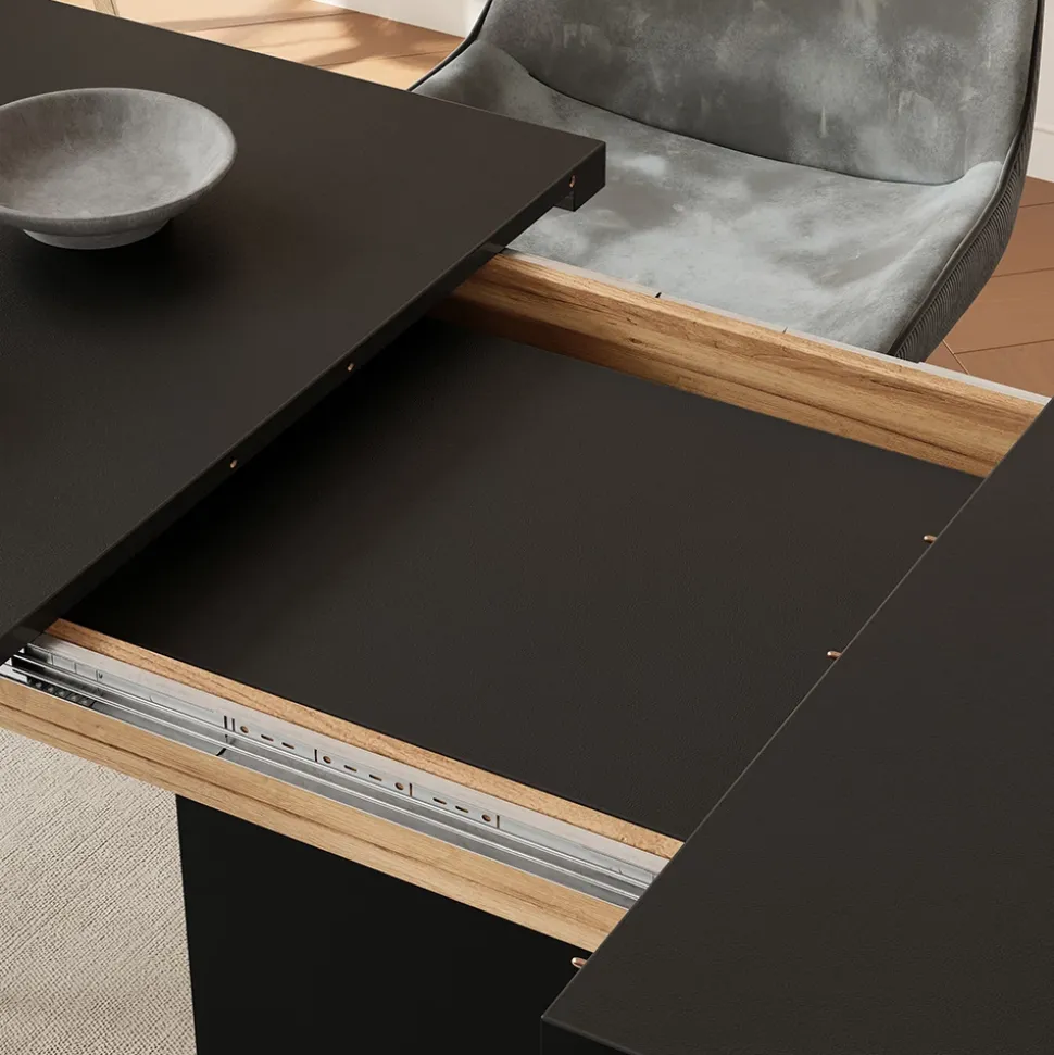 Esstisch Fenaro Schwarz/Goldkraft Eiche 120 x 80 cm mit offenen Fächern Vicco