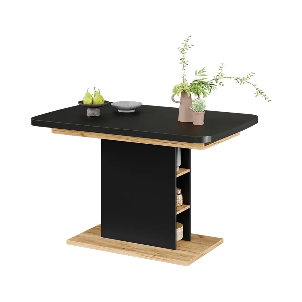 Esstisch Fenaro Schwarz/Goldkraft Eiche 120 x 80 cm mit offenen Fächern Vicco