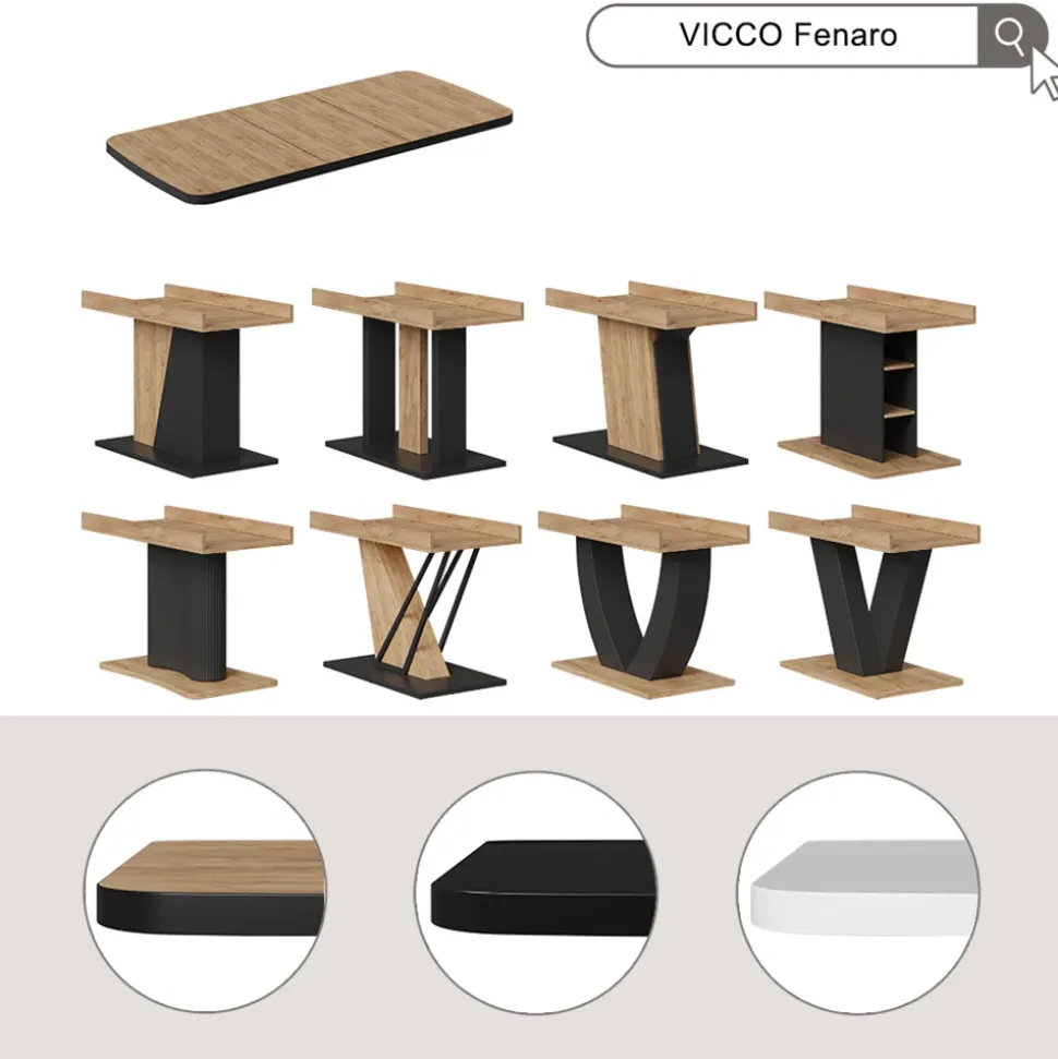 Esstisch Fenaro Schwarz/Goldkraft Eiche 120 x 80 cm mit offenen Fächern Vicco