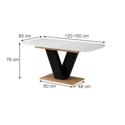 Esstisch Fenaro Weiß/Goldkraft Eiche 120 x 80 cm ausziehbar Vicco