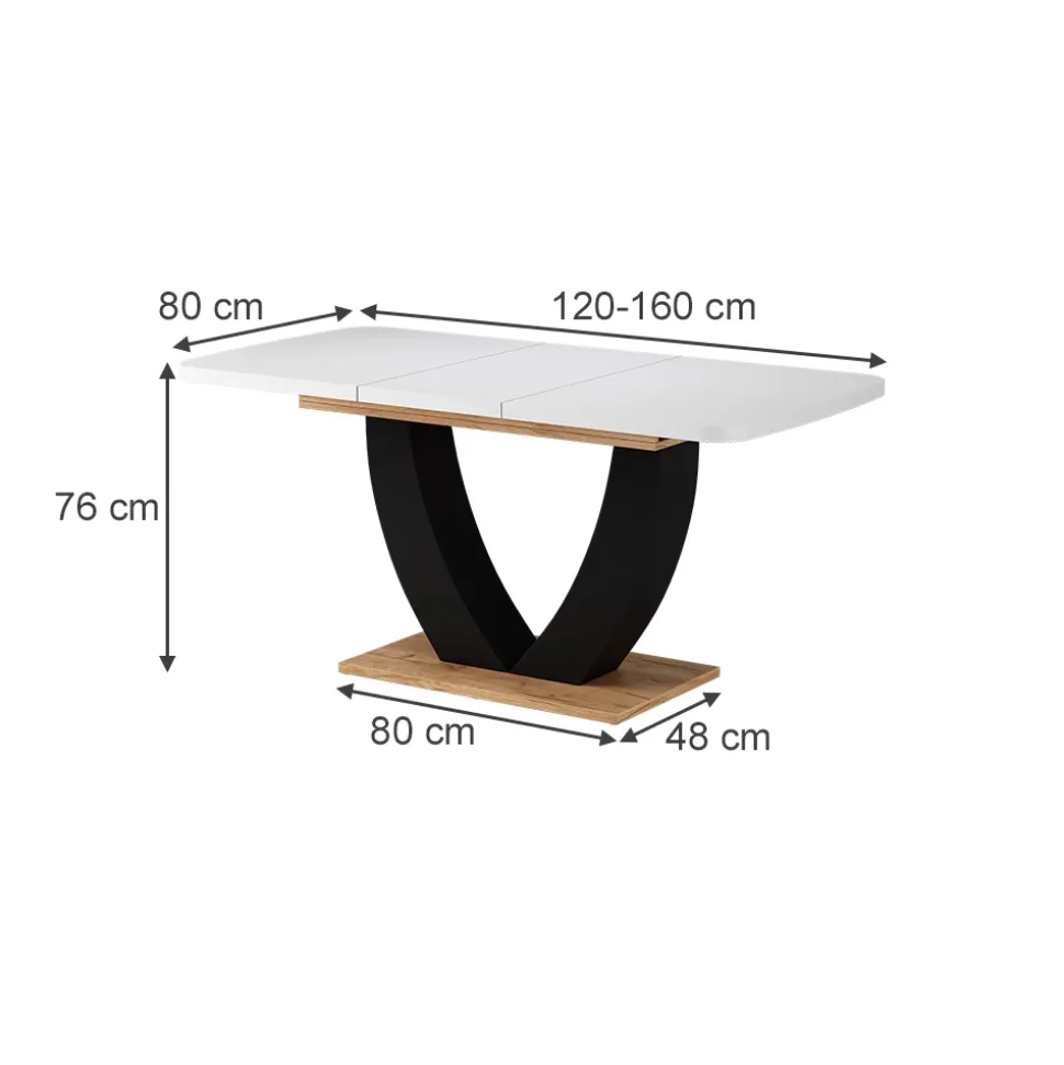 Esstisch Fenaro Weiß/Goldkraft Eiche 120 x 80 cm ausziehbar Vicco