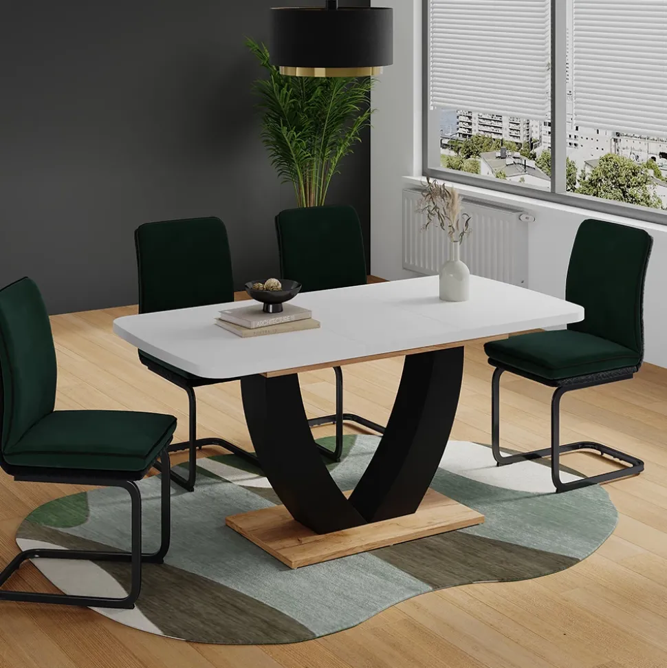 Esstisch Fenaro Weiß/Goldkraft Eiche 120 x 80 cm ausziehbar Vicco