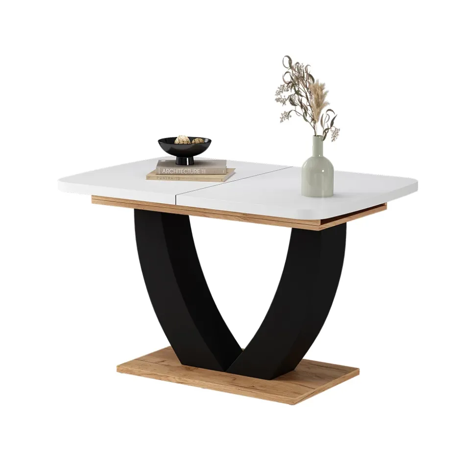 Esstisch Fenaro Weiß/Goldkraft Eiche 120 x 80 cm ausziehbar Vicco