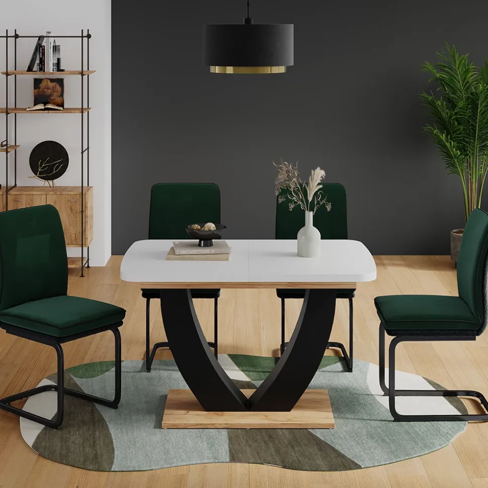 Esstisch Fenaro Weiß/Goldkraft Eiche 120 x 80 cm ausziehbar Vicco