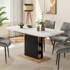 Esstisch Fenaro Weiß/Goldkraft Eiche 120 x 80 cm mit offenen Fächern Vicco