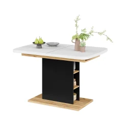 Esstisch Fenaro Weiß/Goldkraft Eiche 120 x 80 cm mit offenen Fächern Vicco