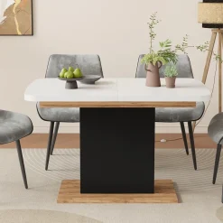 Esstisch Fenaro Weiß/Goldkraft Eiche 120 x 80 cm mit offenen Fächern Vicco