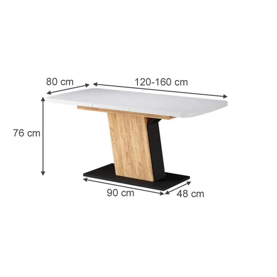 Esstisch Fenaro Weiß/Goldkraft Eiche 120 x 80 cm ausziehbar Vicco