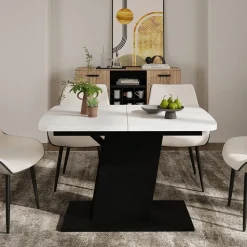 Esstisch Fenaro Weiß/Schwarz 120 x 80 cm ausziehbar Vicco