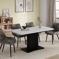 Esstisch Fenaro Weiß/Schwarz 120 x 80 cm ausziehbar Vicco