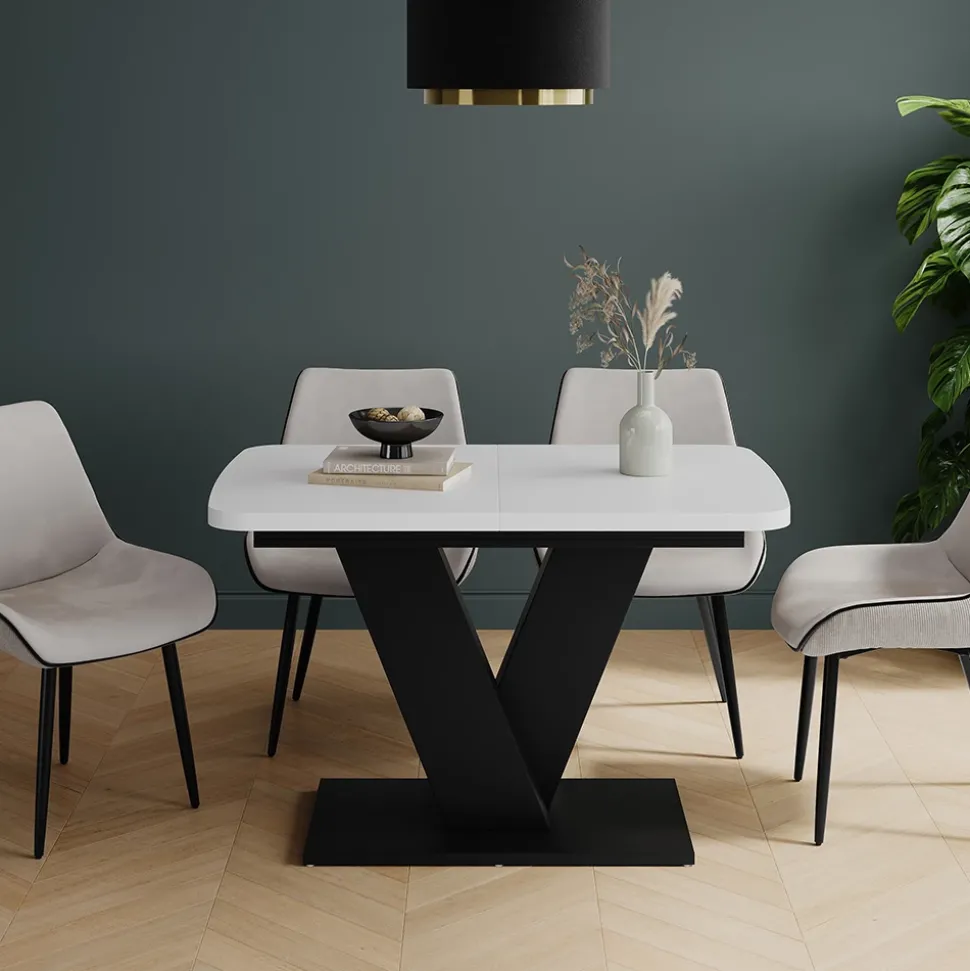Esstisch Fenaro Weiß/Schwarz 120 x 80 cm ausziehbar Vicco