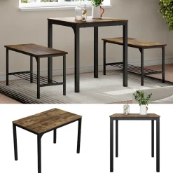 Esstisch Fyrk Schwarz/Eiche rustikal 70 x 70 cm Vicco