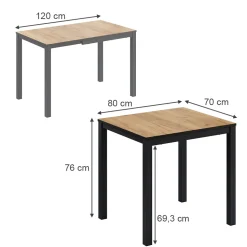 Esstisch Granny Eiche/Anthrazit 120 x 70 cm ausziehbar Vicco
